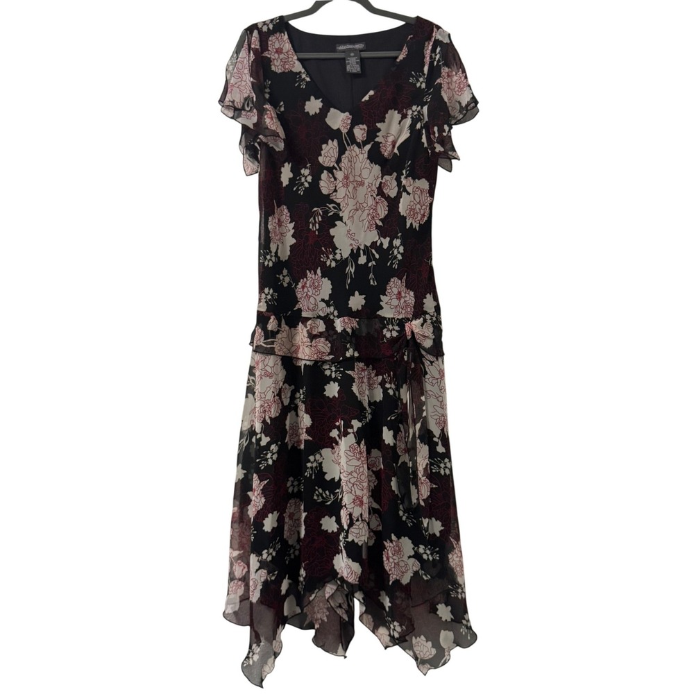 Jonathan Martin Midi‎ Dress Womens 14W Floral Chiffon Whimsigoth Fairy Ethereal